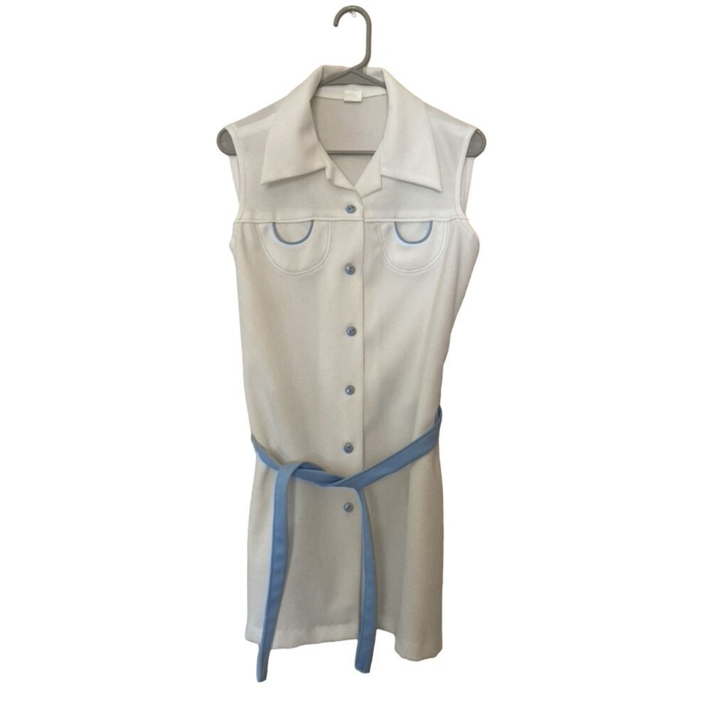 Vintage White Sleeveless Button Up Dress - Size Medium